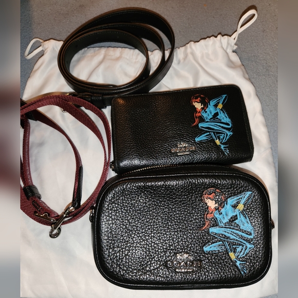 Coach Black Widow Crossbody Bag with Blue and Red Design - Picture 1 of 12
